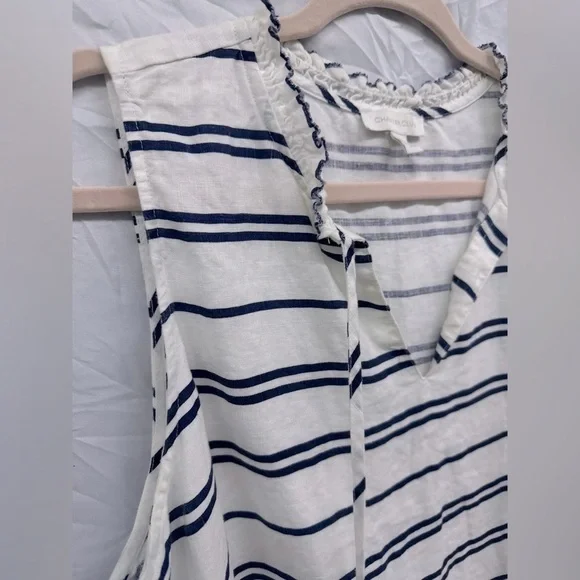 Charter Club Linen Striped Sleeveless Tunic Top with Tassels sz XL - Picture 3 of 9